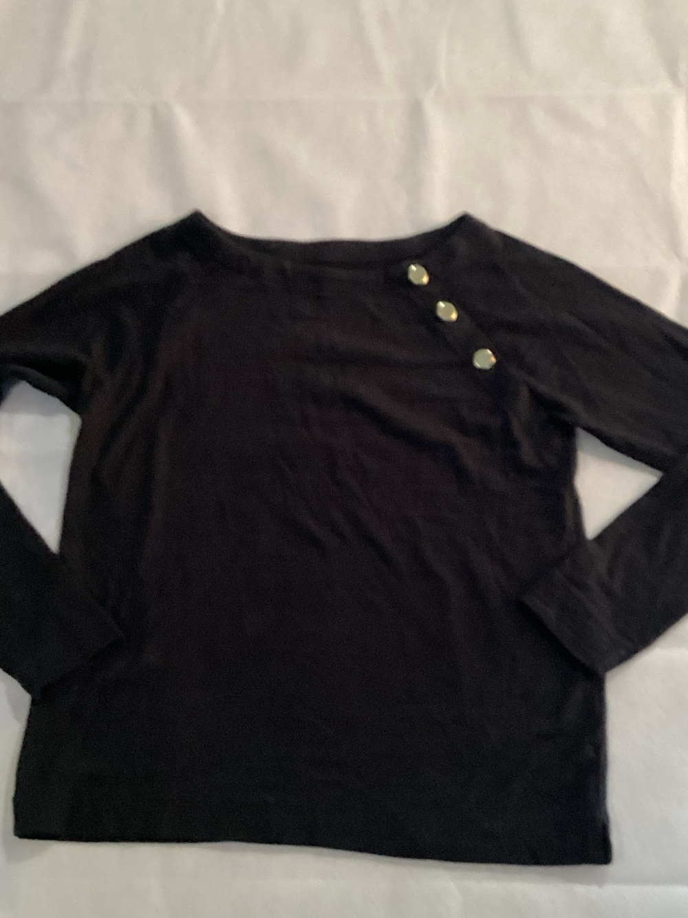 LOFT Black Crew Neck Tee with gold button details size small 136